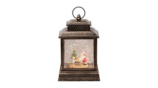 Svietiaci lampáš s mikulášom a dieťaťom so snežítkom s časovačom 1xLED teplá biela, na batérie, 26,5cmx16cm