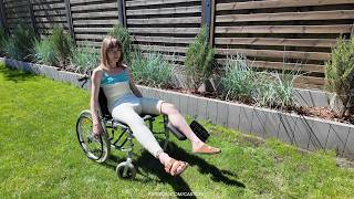 Girl and her Hip Spica fiber cast - wheelchair, on the grass, home shot - 28 minutes clip (bodycast)
