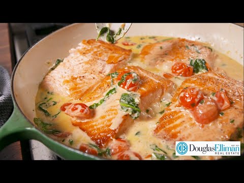 Realtor Greenport, NY Paul Loeb at Douglas Elliman with Tuscany salmon with butter sauce.