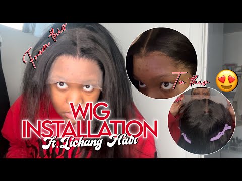 WIG INSTALL FT. Amazon company | LICHANG 32 inch straight 13x4 wig | beginner install 💋💰🧚🏾‍♂️