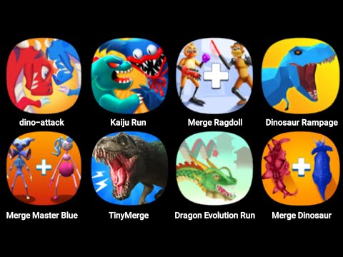 Dino Attack, Kaiju Run, Dinosaur Rampage, Merge Master Blue Monster, Tiny Merge, Dragon Evolution