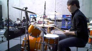 Justin Parker with Cortez the Killer drumming 'Burn This' at NAMM