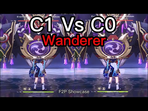 C0 Vs C1 Wanderer Damage Comparison || F2P Showcase
