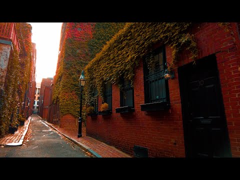 Boston, Massachusetts 4K - Walk at Beacon Hill - Fall Foliage ASMR