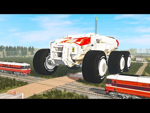 Railway Сrossing Train Сrashes #15 - Beamng drive