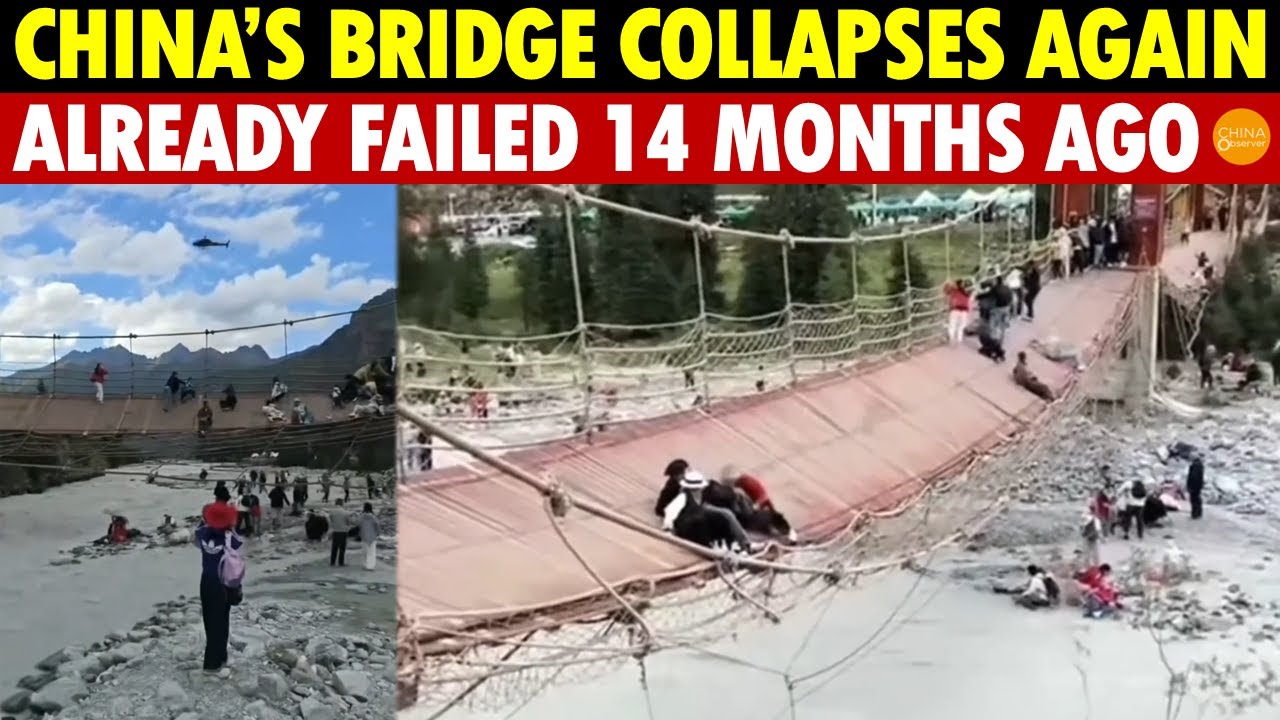 China’s Tofu-Dreg Bridge Collapses Again, Tourists Fall into Ice River, Already Failed 14 Months Ago