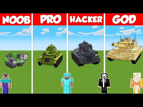 Noob Builder - Minecraft - MILITARY TANK STATUE BUILD CHALLENGE - Minecraft Battle: NOOB vs PRO vs HACKER vs GOD / Animation