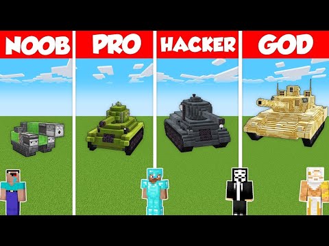MILITARY TANK STATUE BUILD CHALLENGE - Minecraft Battle: NOOB vs PRO vs HACKER vs GOD / Animation