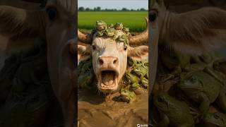 cow covered in giant frogs saved by Rescue Team #humanity #cow #animals #rescueanimals