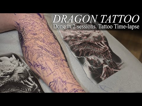 DRAGON TATTOO | Black & Grey Realism Time-Lapse