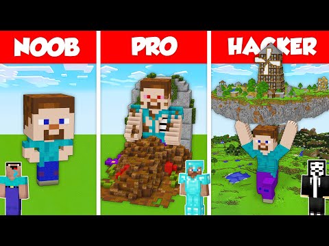 STEVE STATUE BASE HOUSE BUILD CHALLENGE - NOOB vs PRO vs HACKER / Minecraft Battle Animation