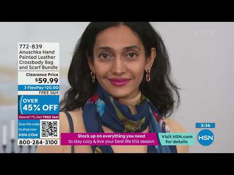 Anuschka HandPainted Leather Crossbody Bag and Scarf Bun...