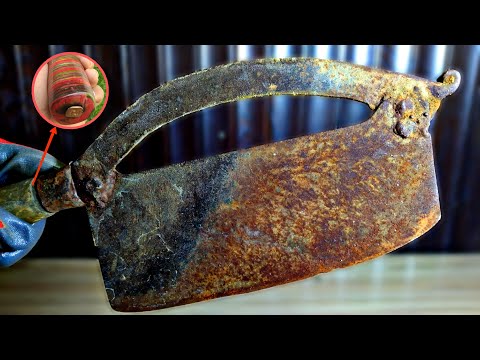 Antique Rusty Cleaver Restoration [ Awesome Colorful Handle ]