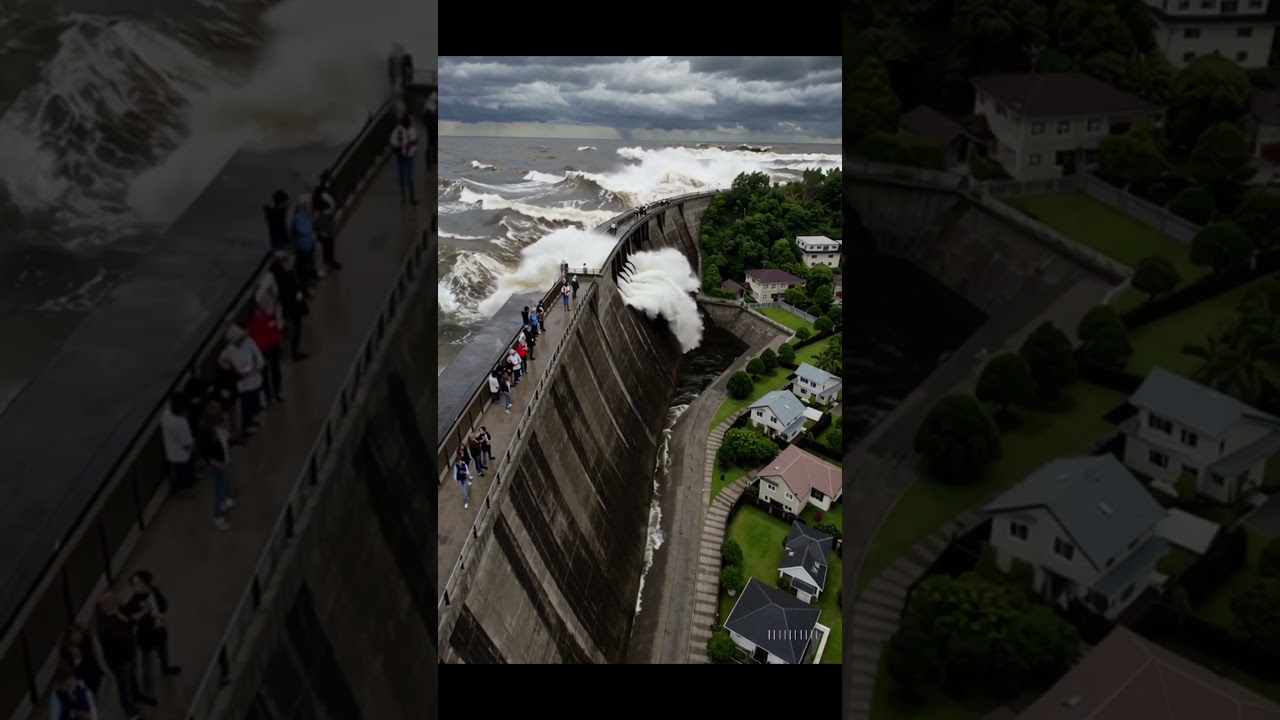 Huge wave destroyed dam and flooded village