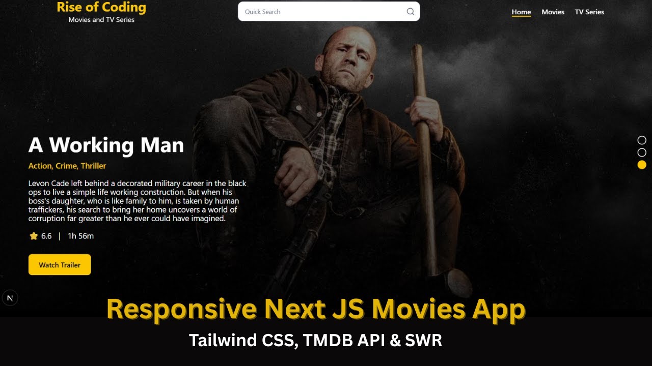 NextJs Responsive Movies App Tutorial |  with NextJs, TMDB API, Tailwind Css & SWR