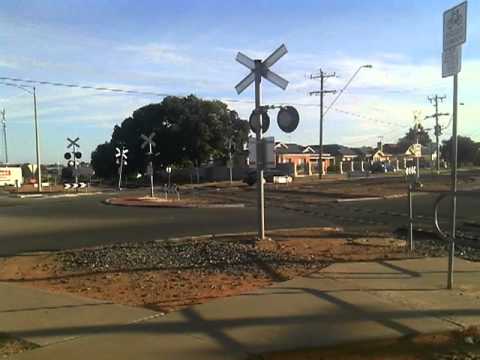 railway line passes through a busy round a bout at mildura