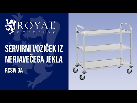 videoposnetek - Servirni voziček iz nerjavečega jekla - 3 police - do 500 kg