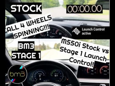 BMW M550i Stage 1 Launch Control!! Very Brutal!! (Bootmod3) ALL 4 WHEELS SPINNING!!! (Stock vs S1)