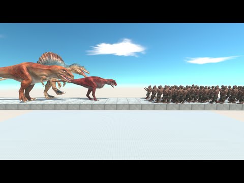 SKY BRIDGE TREX & CARNOTOSAURUS & SPINOSAURUS vs ARMIES - Animal Revolt Battle Simulator