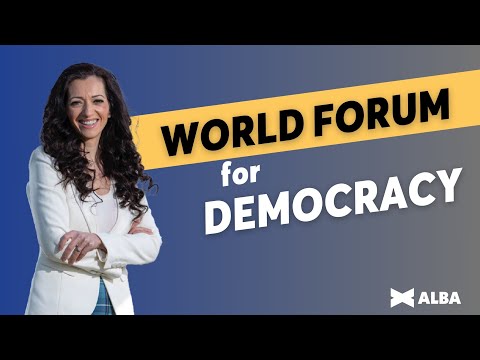 ALBA Party Chair Tasmina Ahmed-Sheikh speaks at the World Forum for Democracy in Berlin