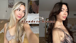 I went from blonde to dark dark brown... | EXTREME hair transformation