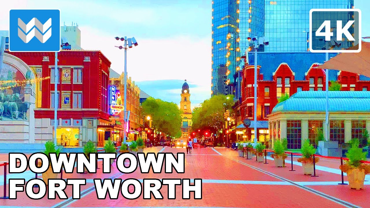 Immersive street-level walking tour through Fort Worth Sundance Square, United States, showcasing authentic urban landscapes, local architecture, and the vibrant atmosphere of the city's neighborhoods