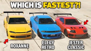 GTA 5 ONLINE - ROXANNE VS ELEGY RETRO VS JESTER CLASSIC (WHICH IS FASTEST?)