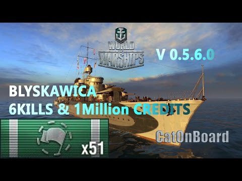 World of Warships Blyskawica 6Kills, 51 DEFENDED RIBBONS, 1Million Credits