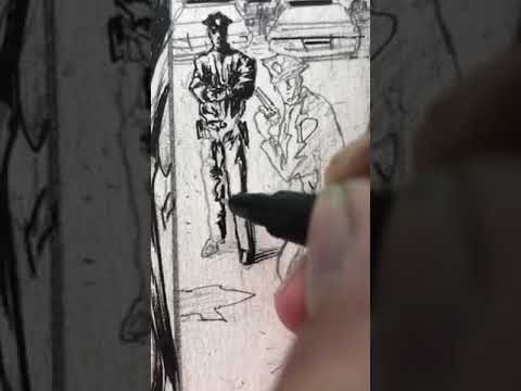 KNIGHTED#3.Pan3b. continue inking police figure VID.