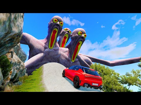 Escape From The Shy Guy (SCP-096) - CARS VS GIANT PIT #59 - Beamng Drive