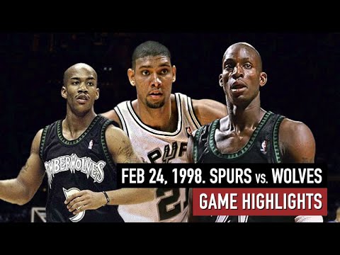Throwback Feb 24, 1998. Spurs vs Timberwolves Full Game Highlights, Garnett 25pts vs Duncan 28pts HD