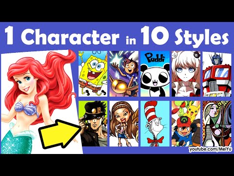 Draw Ariel in 10 Art Styles Swap Challenge | 10 Art Styles Challenge | With Puddi Panda by Mei Yu