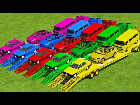 TRANSPORTING TESLA, DACIA & MINI BUSES WITH SCANIA TRUCKS - Farming Simulator 22