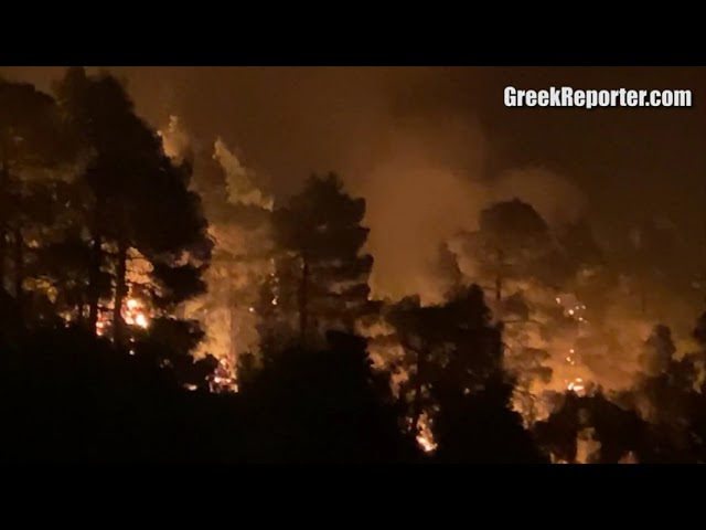 Massive Fire on the Village of Kamatriades in Evia, Greece
