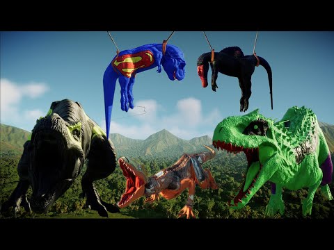 Tyrannosaurus Rex vs Spinosaurus vs Indominus Rex Dinosaurs Fighting -Jurassic World Evolution 2