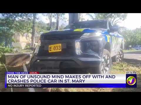 Man Of Unsound Mind Makes Off With And Crashed Police Car In St. Mary  | TVJ News
