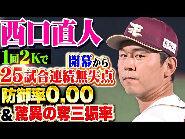 【防御率0.00】西口直人『M打線を圧倒する1回2奪三振！開幕から25試合連続無失点＆驚異の奪三振率！』