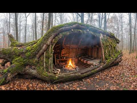 Building a Secret Shelter in the deep Hollow. Hidden Cave. Bushcraft, Survival