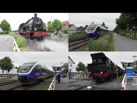 Bahnverkehr im Bahnhof Halle(Westf) mit Dampfzug und Talent+Makros
