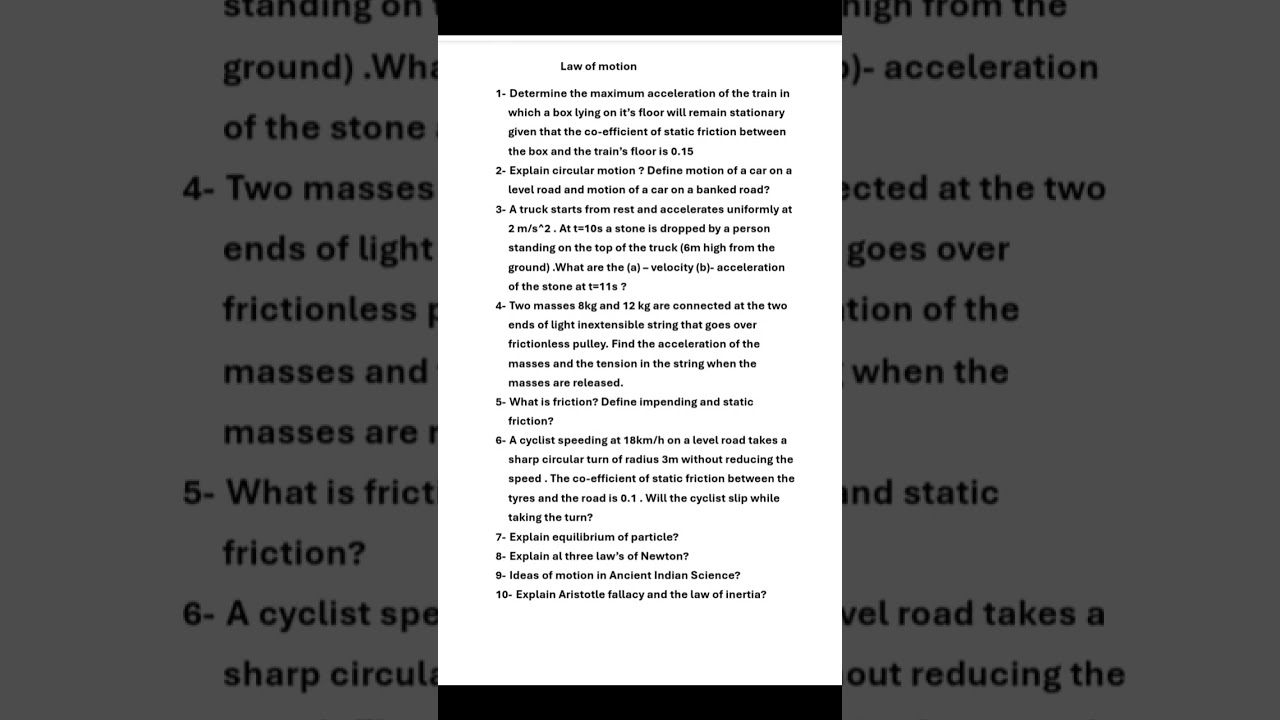 Important questions of law of motion #class11 #physics