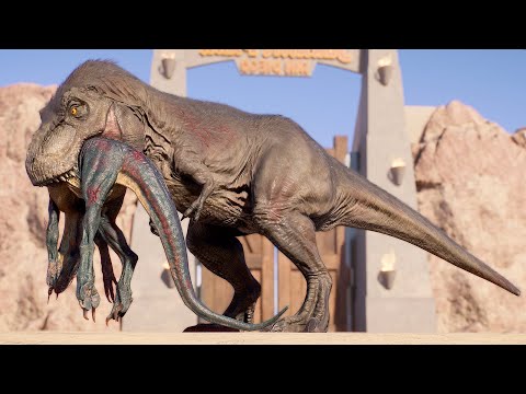 TYRANNOSAURUS REX VS ALL LARGE & MEDIUM DINOSAURS IN SAN DIEGO MAP – JURASSIC WORLD EVOLUTION 3