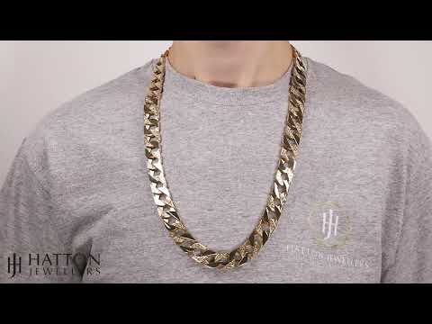 9ct Yellow Gold Heavy Solid Patterned Square Curb Chain - 30"