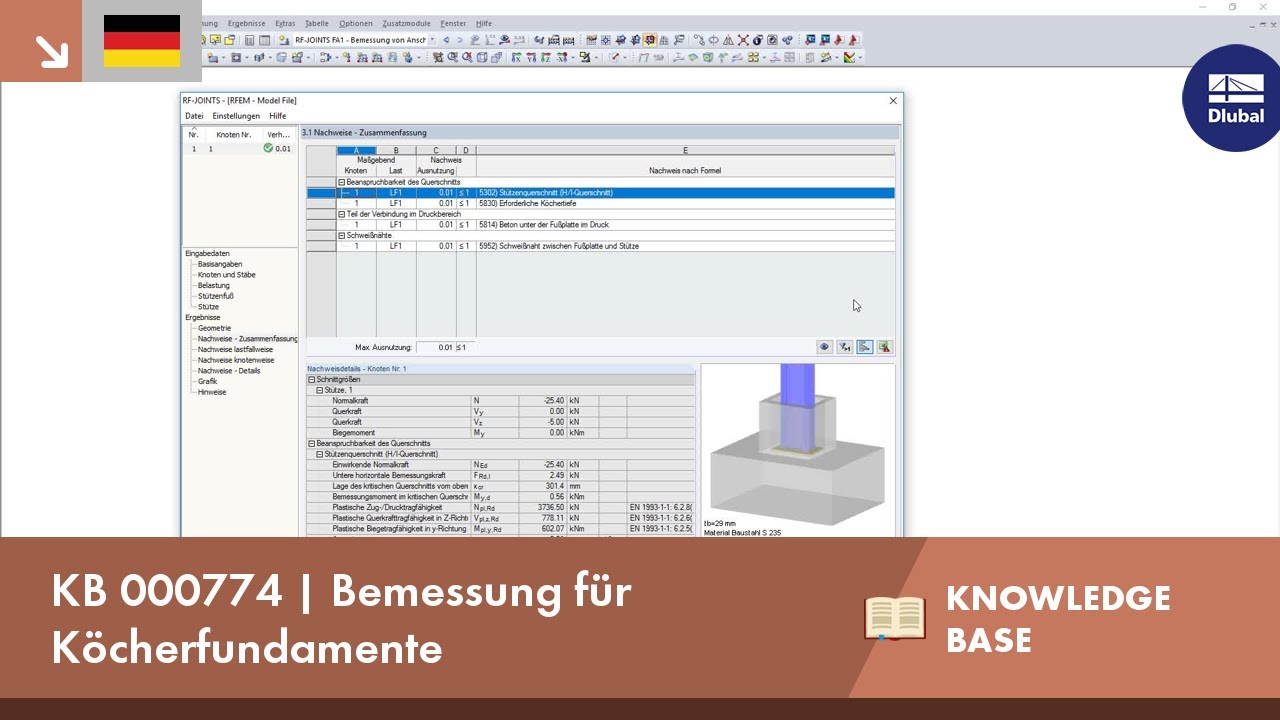 KB 000774 | Bemessung für Köcherfundamente