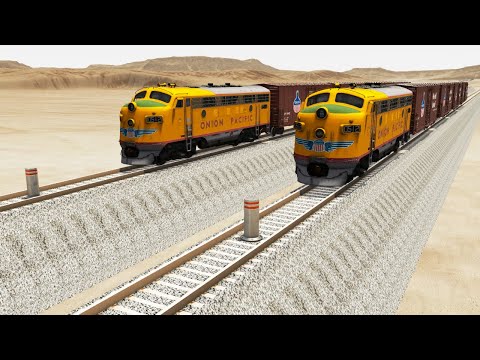 Impossible Double Bollard Rail Tracks Vs Trains Crossing  - BeamNG.Drive