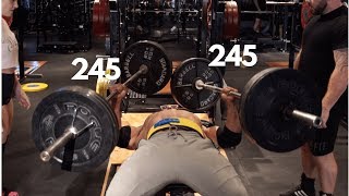 245LB BARBELL PRESS IN EACH HAND!