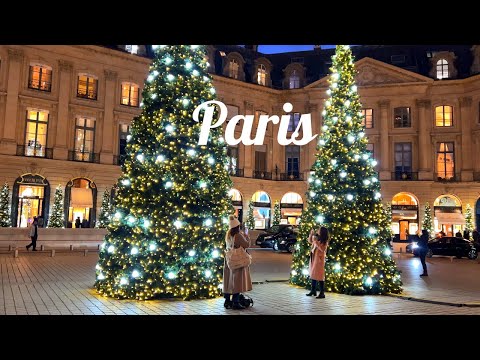 [4K]🇫🇷Luzes de Natal de Paris✨Place Vendôme🎄 Rue Saint-Honoré e Hôtel de Ville Mercado de Natal 2022