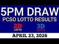 Lotto Result Today 5pm Draw April 23, 2026 Swertres Ez2 PCSO Live Result