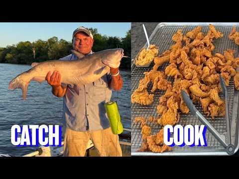 Huge Catfish On Jug Lines (Catch * Cook) Fried Fish , Shrimp Rice and Boiled Shrimp