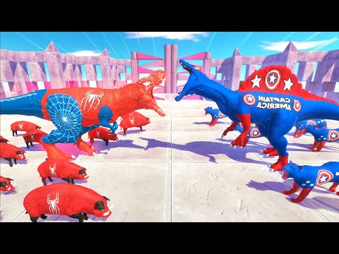 ⚡ SPIDER MAN T-REX vs CAPTAIN AMERICA SPINOSAURUS DEATH DUEL - 🦖 Animal Revolt Battle Simulator 🦕