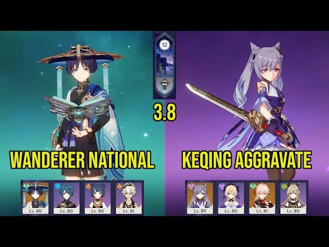 C0 WANDERER National & C2 KEQING Aggravate | 3.8 Spiral Abyss Floor 12 | Genshin Impact